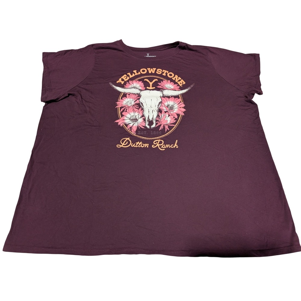 Hybrid Apparel T-Shirt Women 4 Burgundy Yellowstone Dutton Ranch Graphic Western